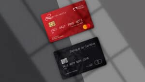 Up of a red and a black credit card used in magic tricks.