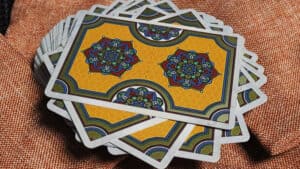 Close-up of Ronin Spade Clan Blue playing cards from Kings Wild Project.