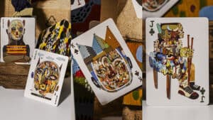 Artistic Bicycle Reen Barrera playing cards with colorful, detailed designs for magic tricks.