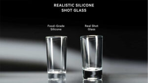 Silicone shot glass with real glass illusion for magic tricks.