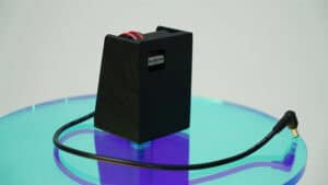 Close-up of the Tri Fountain magic trick setup with colorful water jets.