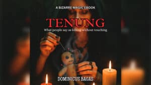 Woman performing Tenung magic trick with a doll and candles.