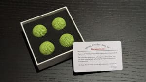 Bright grass green crochet balls for magic tricks and illusions. Perfect for magicians and performer.