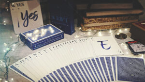 Close-up of Elysian Scripts playing cards for magic tricks and illusions.