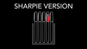 Image of a Sharpie pen with a red cap, mimicking a row of pens for a magic trick.