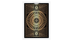 Tally Ho 140th Anniversary metaluxe playing cards with intricate gold and black design.