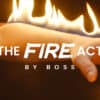 Performer demonstrates fire act with flames during a magic show.