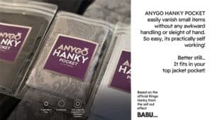 Close-up of Anygo Hanky pocket magic trick with transparent packaging.
