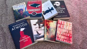 Close-up of books used in The Progressive Book Test by Michael O'Brien.