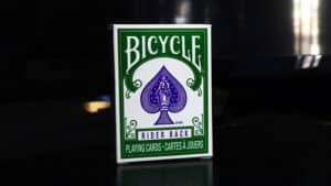 Green Bicycle Rider Back playing cards for magic tricks and card illusions.