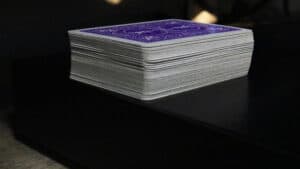 Purple mini bicycle playing cards for magic tricks and card illusions.