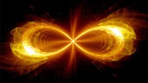 Vibrant golden infinity symbol with glowing light effects for magical illusions.