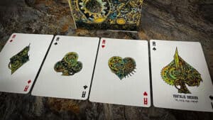 Set of Mortalis Machina Cobalt Standard Edition playing cards featuring intricate designs.