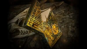 Mortalis Machina Cobalt Edition playing cards with intricate steampunk design.