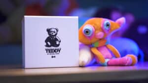 Plush Teddy toy with magic trick box from Michel Huot & Gentlemen's Magic.
