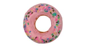 Delicious strawberry donut with colorful sprinkles, performed by Tejinaya Magic.