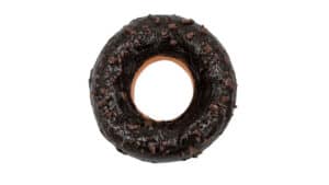 Chocolate donut with cookie topping, perfect for magic tricks and dessert displays.
