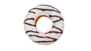 Delicious marble donut with chocolate drizzle, perfect for magic tricks and visual illusions.