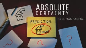 Magic trick prediction with house drawing on sticky note for absolute certainty.
