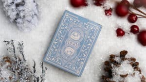 Christmas-themed playing cards featuring snowmen, perfect for holiday magic tricks and festive enter.