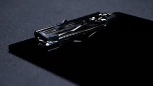 Close-up of a sleek, black magic trick prop from Reveal 2025 Edition by Christopher Rawlins.