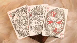 High-quality Mythic Divide playing cards from Room One, featuring intricate artwork inspired by Fury.