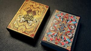 Sacred Legends Black Edition playing cards with intricate gold and black design by HypieLab.