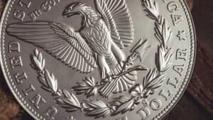 Large silver Bacon Jumbo Coin (Morgan) with detailed eagle design for magic tricks.