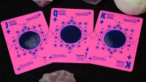 Three Moon Pink Playing Cards with intricate designs for magic tricks and illusions.