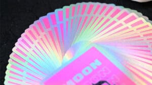 Pink holographic Moon playing cards for magic tricks and card illusions.