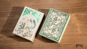 Bicycle mascot playing cards with detailed back design for magic tricks and card illusions.