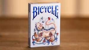 Bicycle mascot playing cards featuring a tiger sniffing a rose design.