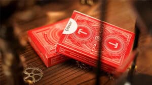 Close-up of Olson's Closer card trick deck for magic performances.
