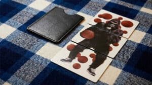 Puzzle featuring a dog surrounded by basketball images, part of a perception experiment.