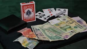 Quality Bicycle playing cards with cash for magic card tricks and illusions. Perfect for magicians a.