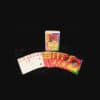 Deck of playing cards fanned out, used for card tricks and magic performances.