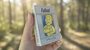 Fall Out themed playing cards with Vault Boy illustration for magic tricks and card illusions.