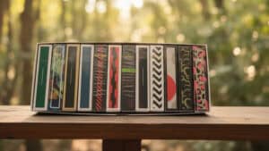 Unique weightless playing cards with colorful and patterned designs for magic tricks and card illusi.