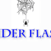 Spider hanging from a web with "Spider Flash" text, magic trick by Mago Flash.