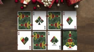 Elegant diamond-themed playing cards featuring festive holiday designs.