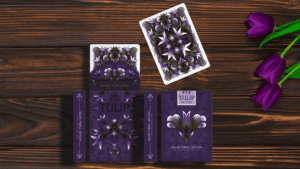 Elegant purple tulip-themed playing cards for magic tricks and card enthusiasts.