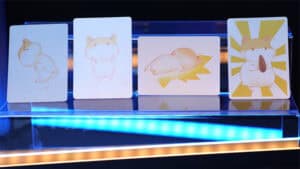 Close-up of hamster-themed playing cards for magic tricks.