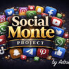 Social Monte Project logo with social media icons and vibrant background.