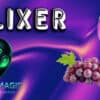 Magical Elixer drink with grapes and glowing alien logo for Alien Magic.