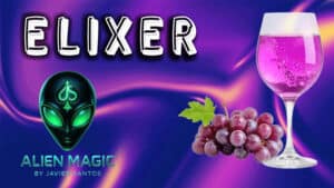 Magical Elixer drink with grapes and glowing alien logo for Alien Magic.