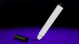 Marker for magic tricks, IARVEL Marker, on black background with purple glow.