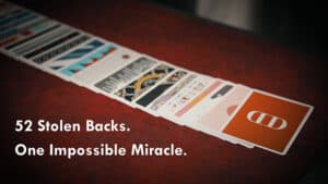 Close-up of a magic trick with stolen cards from 