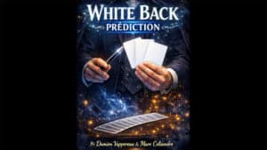 Magician performing a card prediction trick with a white back deck.