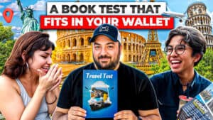 Travel test book demonstrating a wallet-sized magic trick for travelers.