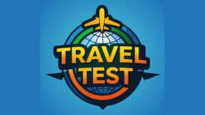 Travel Test logo featuring globe and airplane for magic tricks showcase.